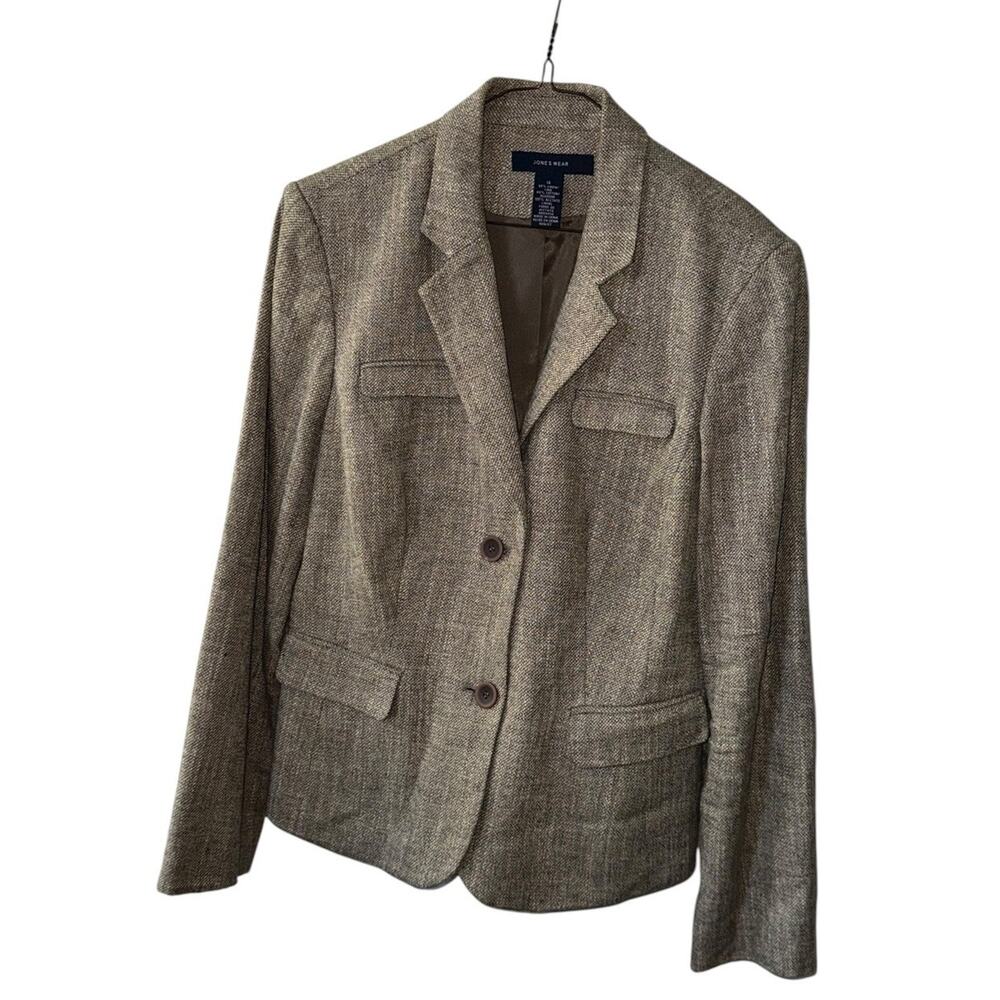 Jones Wear Women’s Blazer 14 Linen Cotton Tan Herringbone Lined Career Jacket
